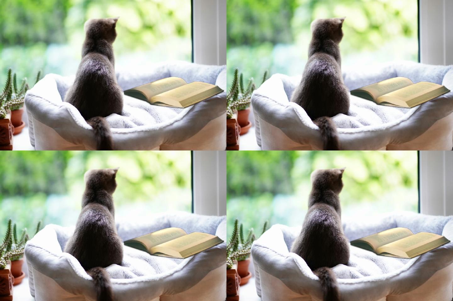 窗边的小猫和书