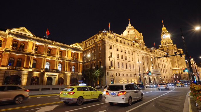 4K城市夜晚人群车流-上海外滩夜景