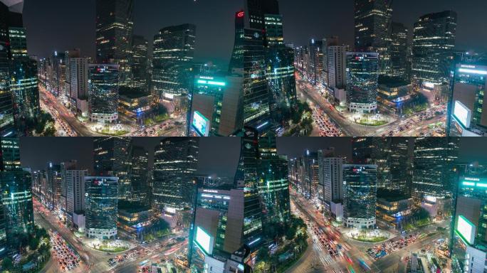韩国首尔市江南中心商业区的交叉口处的光路