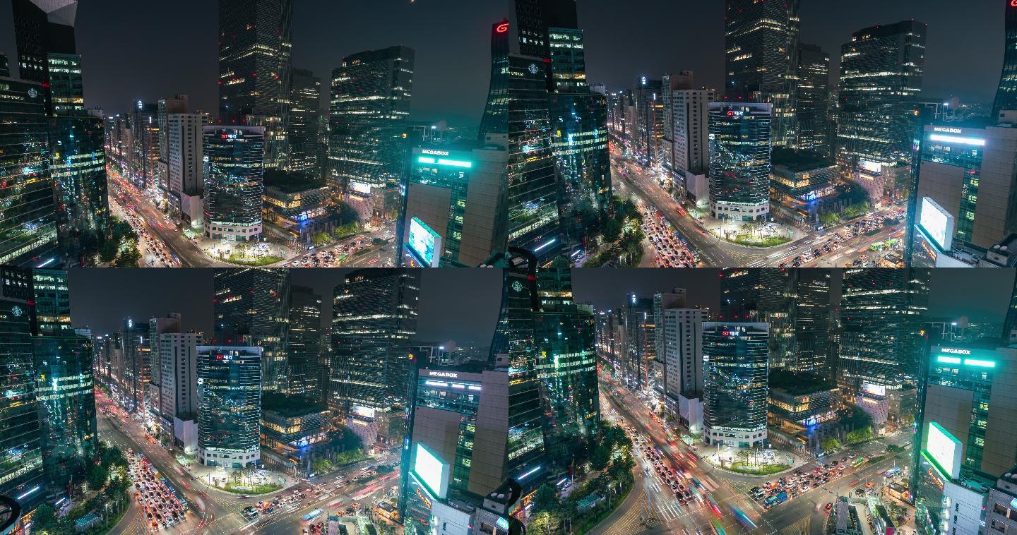 韩国首尔市江南中心商业区的交叉口处的光路