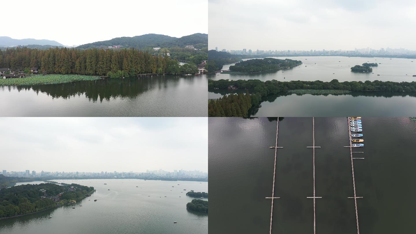 4K航拍素材杭州西湖亭子 水 树木 自然