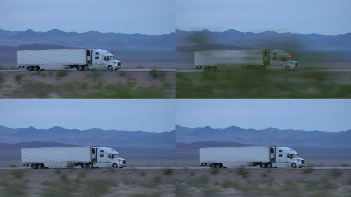 货运半卡车在空旷的公路上驾驶和运输货物