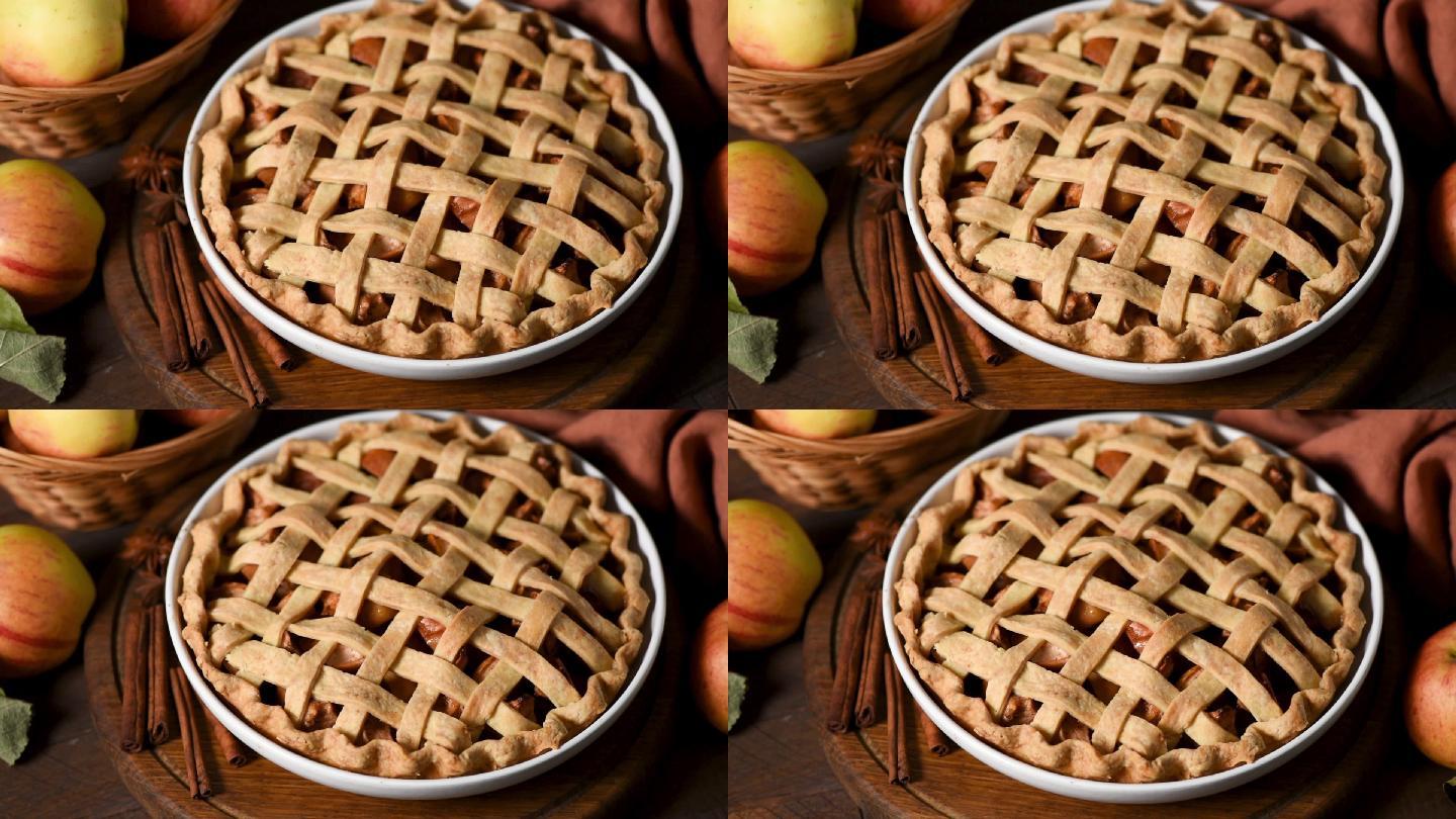 苹果派特写视频素材美味饮食蛋糕店甜点店