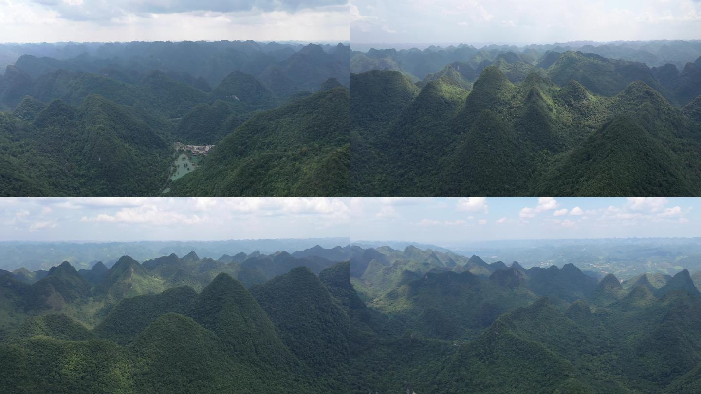 航拍荔波小七孔四周的连绵群山