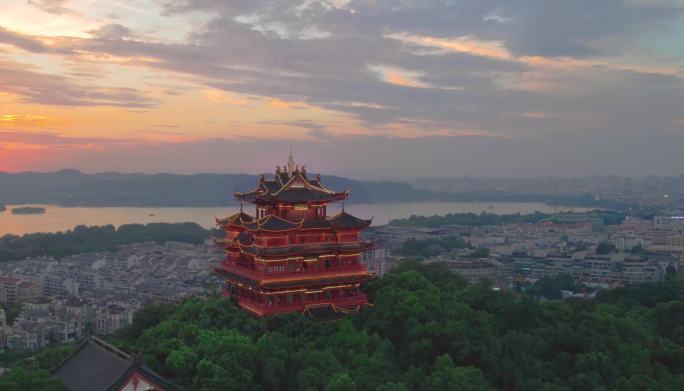 杭州城隍阁 夕阳航拍 4K