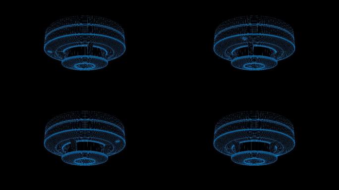 4K蓝色全息科技线框烟雾传感器素材带通道