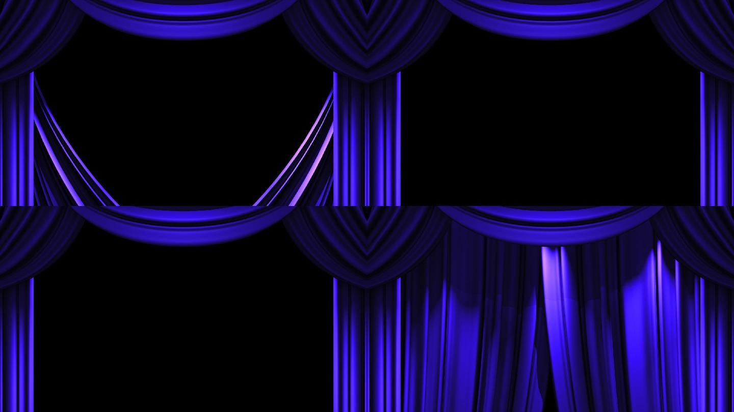 黑色背景上的蓝色舞台幕布