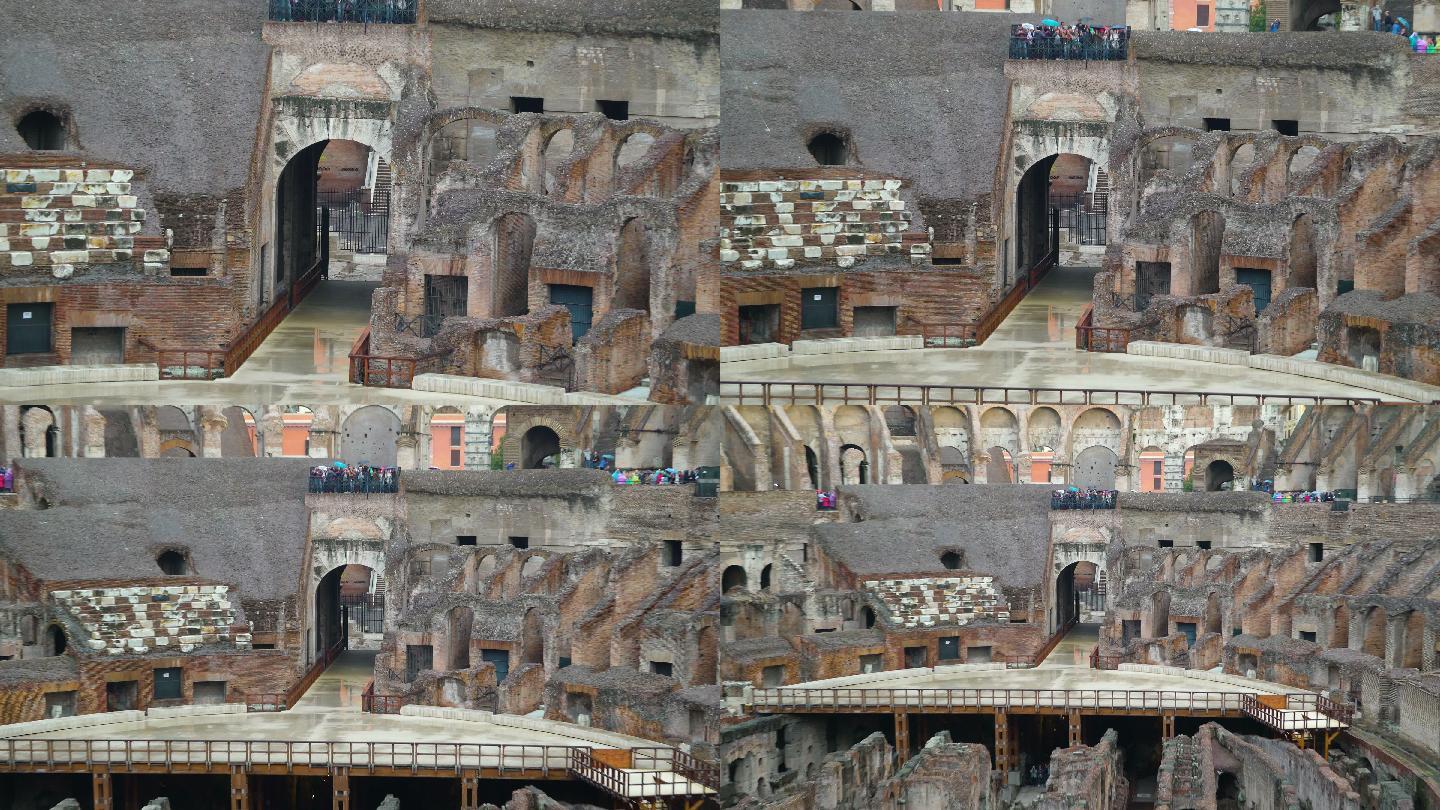 意大利圆形竞技场废墟墙内的景色