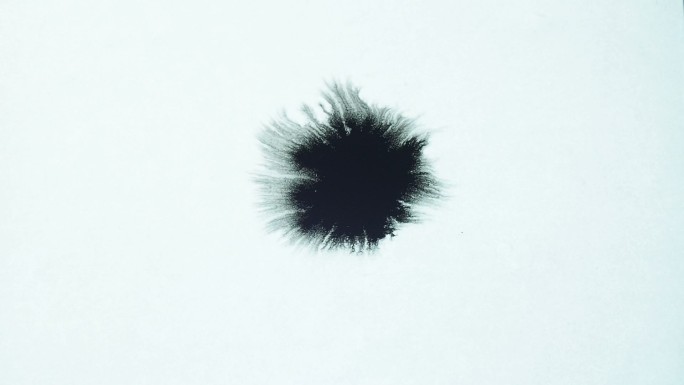 黑色飞溅物在白纸背景上展开。