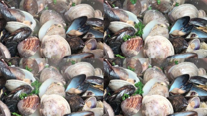 清蒸蛤蜊和贻贝花甲美食花蛤海货水产