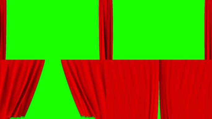 红色窗帘与绿色屏风开启和关闭