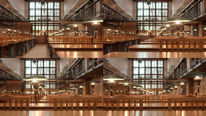 图书馆的阅览室城市高档图书馆灯火通明安静