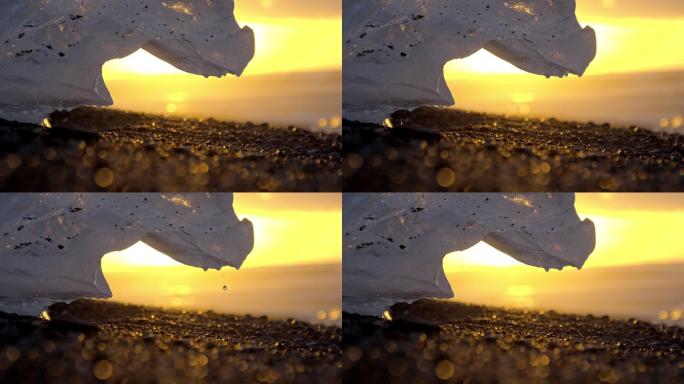 斯洛莫冰山在日落时融化