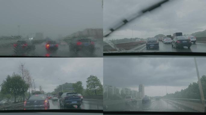 下雨天行车，堵车，视线不好开车。