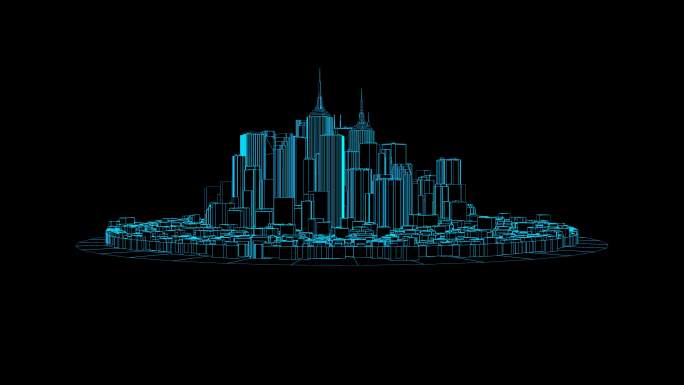 4K蓝色全息三维科技城市生长动画带通道