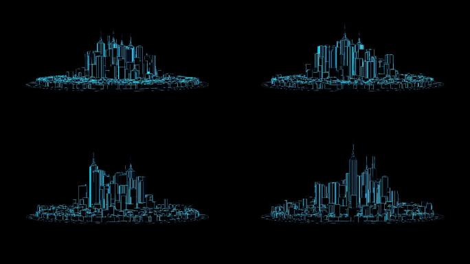 4K蓝色全息三维科技城市生长动画带通道
