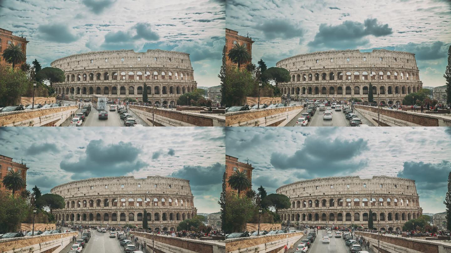 罗马圆形剧场外交通延时摄影