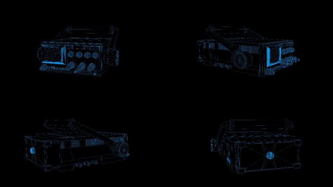 4K蓝色全息科技线框收音机素材旋转带通道