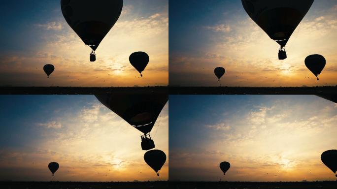 美丽日出中的热气球