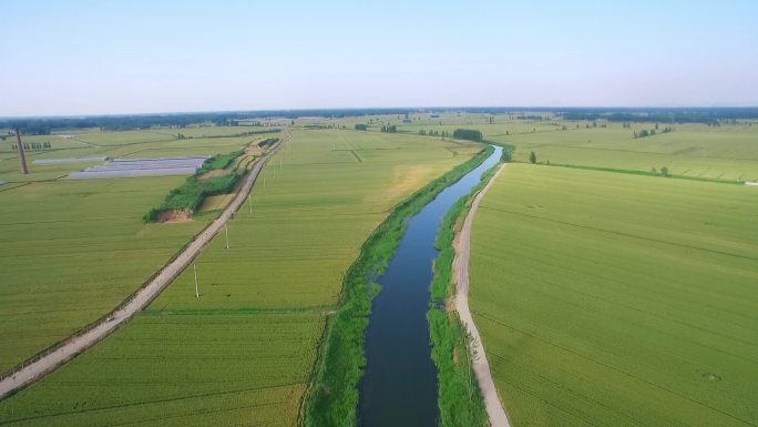 航拍农田灌溉河流