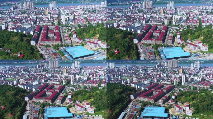 航拍江西省万安县农民自产自销市场