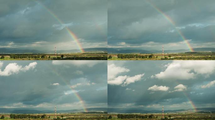 高清实拍4K地平线天空彩虹