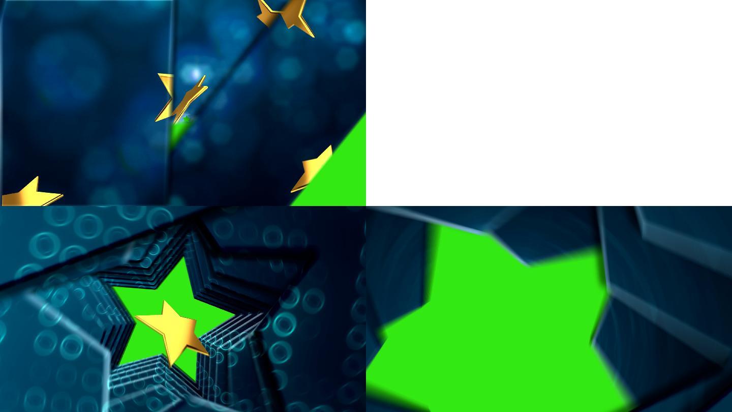 带有阿尔法蒙版的绿色屏幕上的星星过渡。