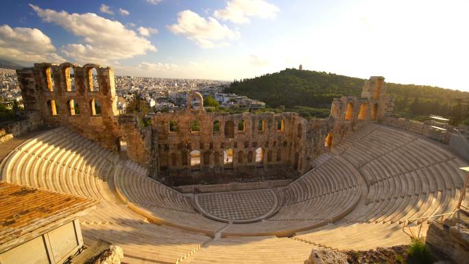 希腊雅典卫城全景奥迪昂-古建筑阳光古代文