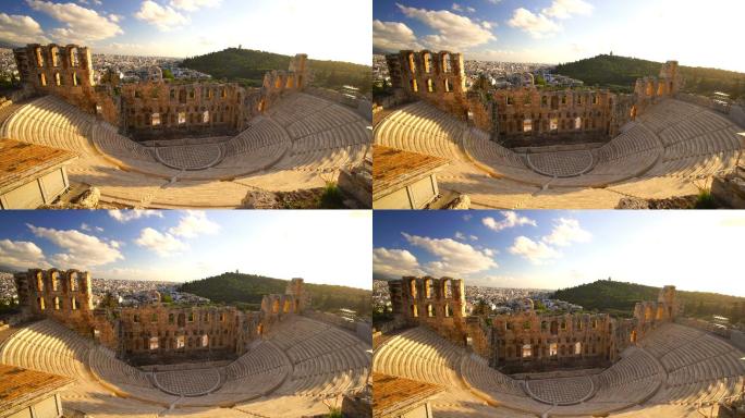 希腊雅典卫城全景奥迪昂-古建筑阳光古代文