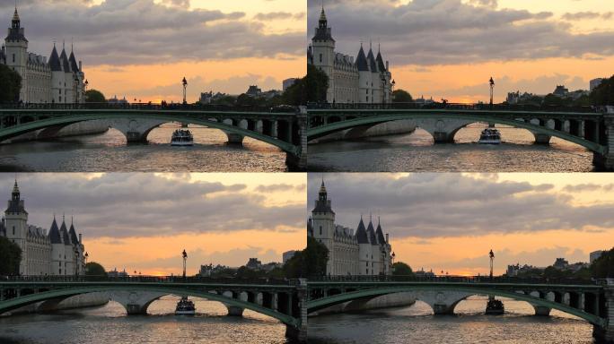 日落时的巴黎塞纳河