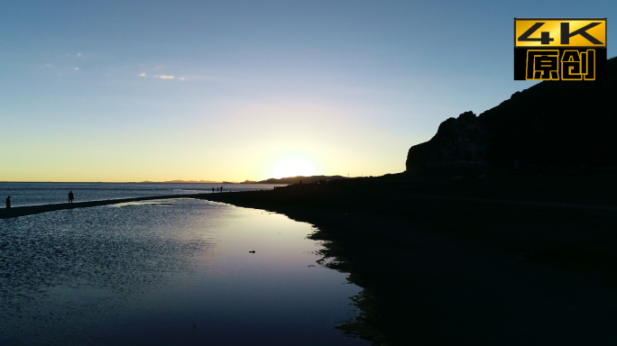 西藏、纳木错、落日、夕阳、日暮、湖泊