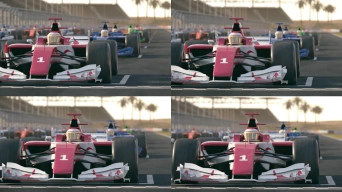 F1方程式赛车在起跑位置等待