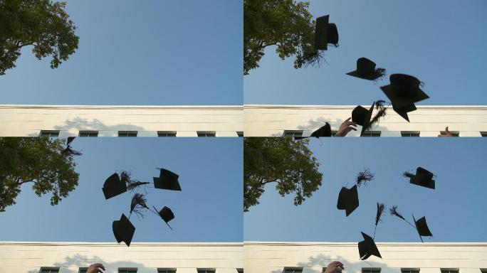 学生向空中投掷礼帽