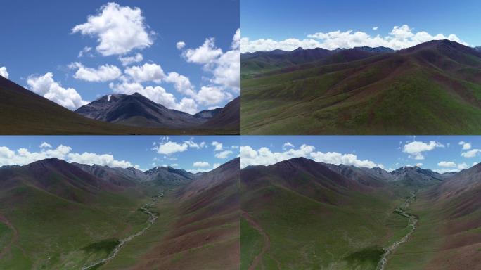 白云、山脉、西藏、纳木错、草原、蓝天
