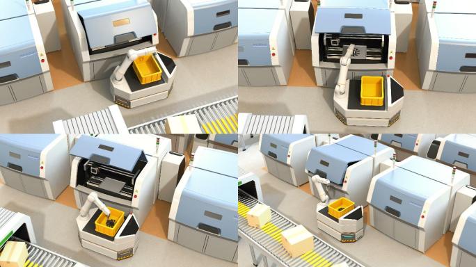 AGV（自动引导车辆）从金属3D打印机中拾取零件