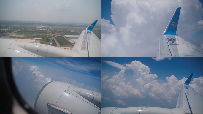 4k飞机起飞航行空中风景降落白云机场