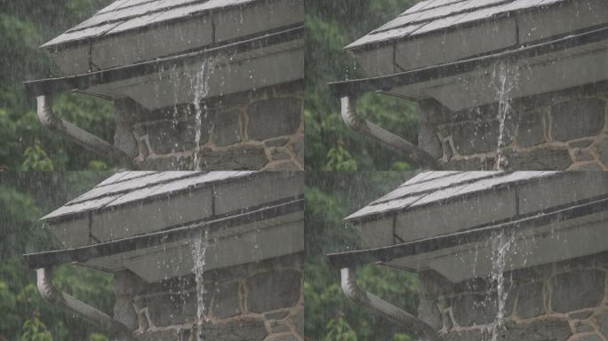 倾盆大雨屋檐强降雨阴雨