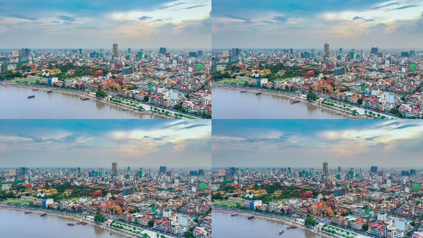 4K航拍延时东南亚柬埔寨金边城市