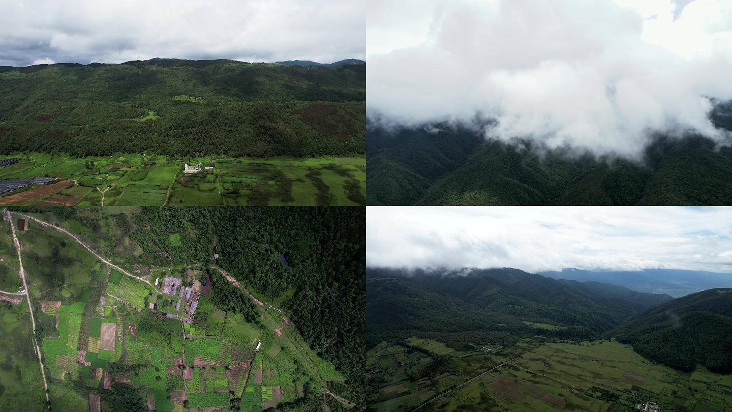 航拍云南大理大山苍山花甸坝云层小院