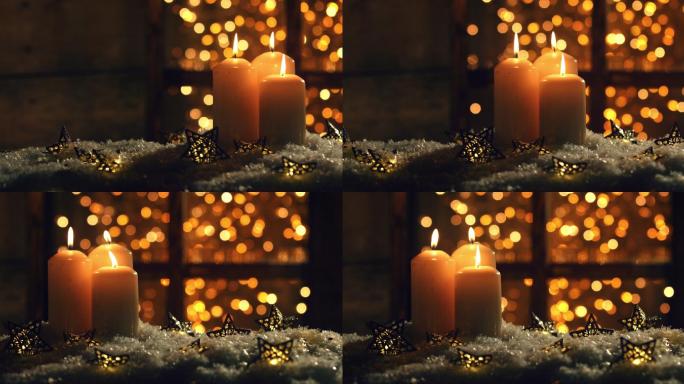 圣诞或新年的蜡烛新年圣诞装饰蜡烛发光