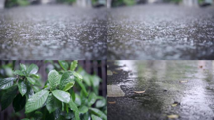 下雨天雨滴路面积水伤感雨景视频