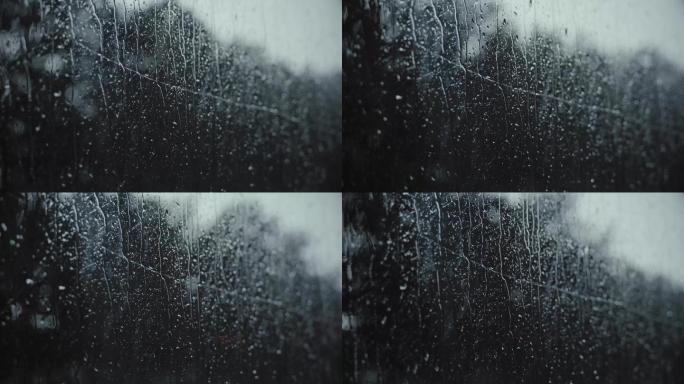 雨天大雨雨滴拍打车窗4K素材