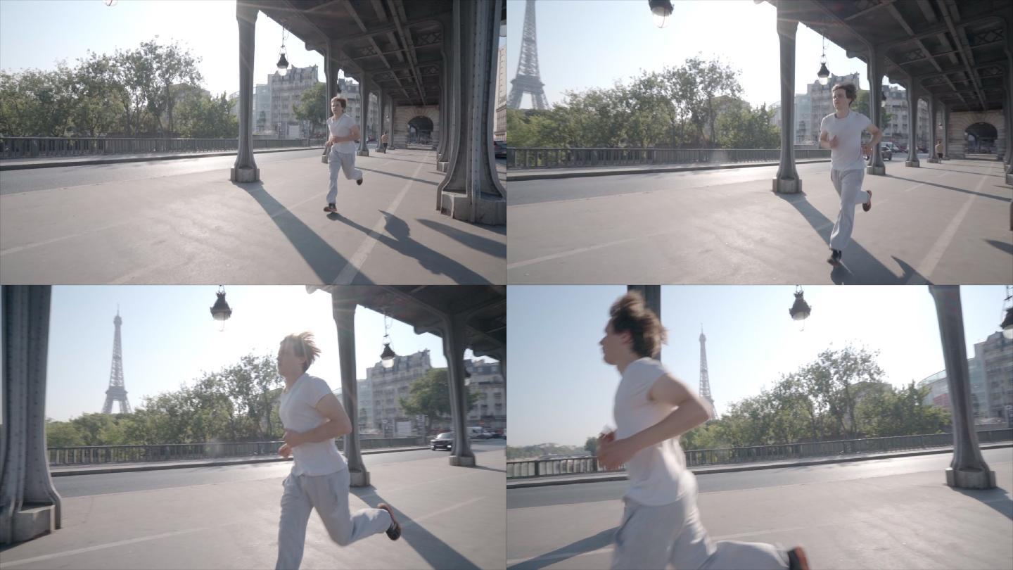 在街头跑步的法国宣传片活力浪漫