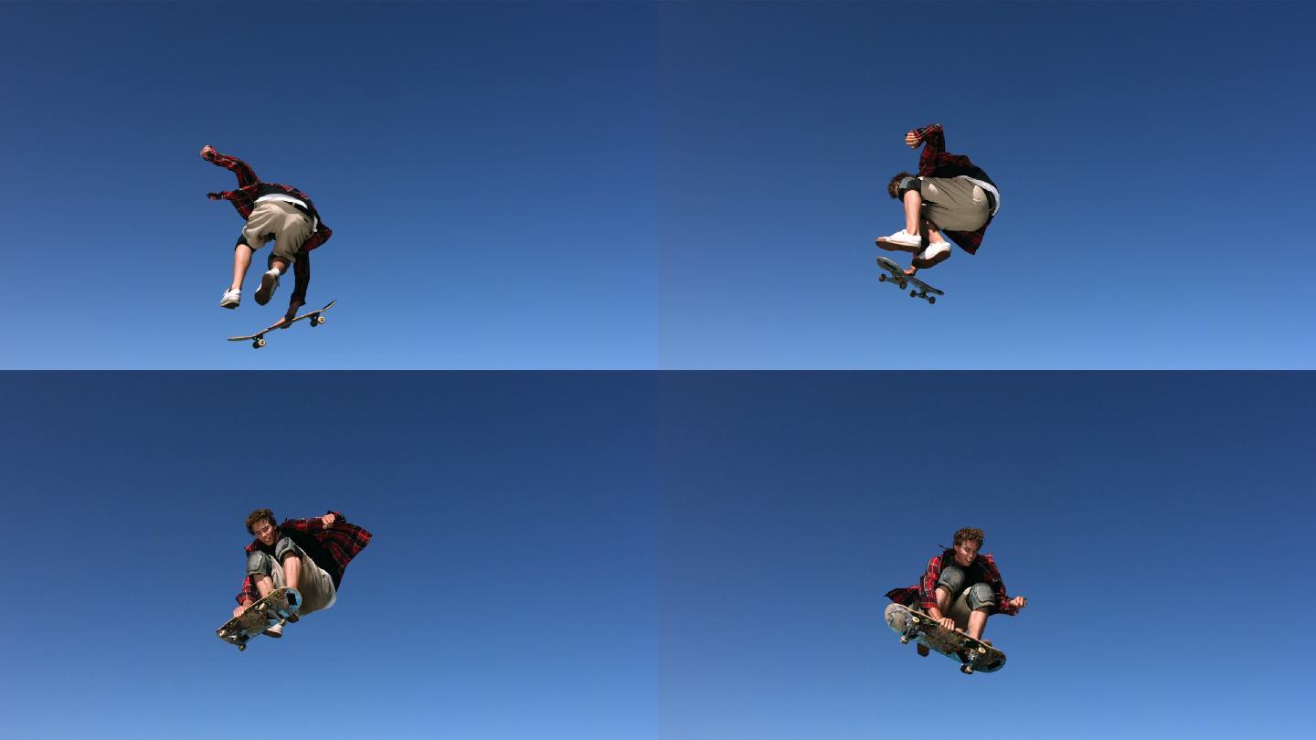 滑板运动员在空中做跳跃动作
