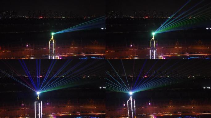 高清无人机城市夜景航拍激光视频