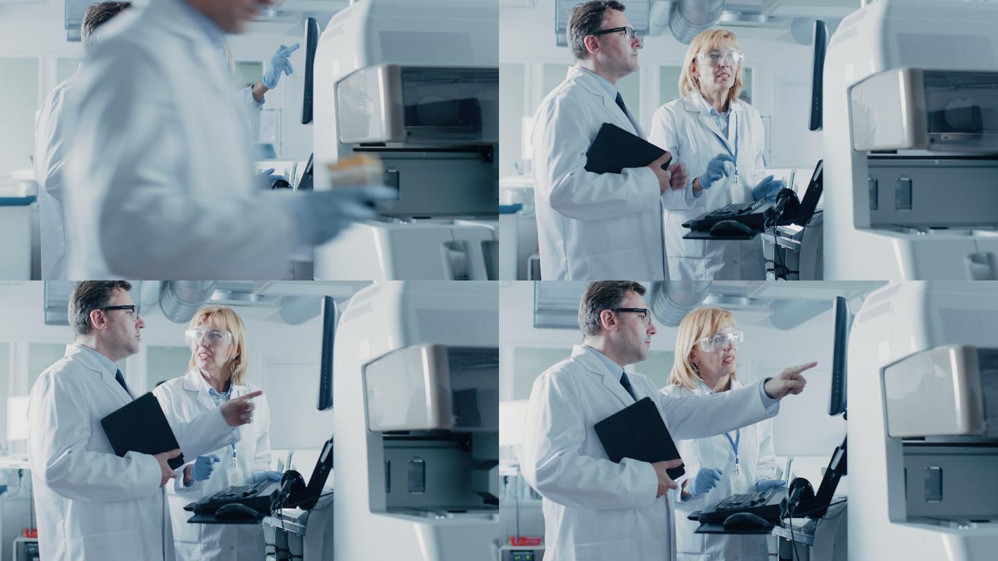 两位研究科学家为医疗设备编程。