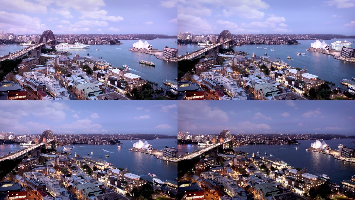 城市鸟瞰图澳大利亚悉尼海港游船游艇穿梭