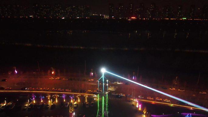 高清无人机城市夜景航拍激光视频