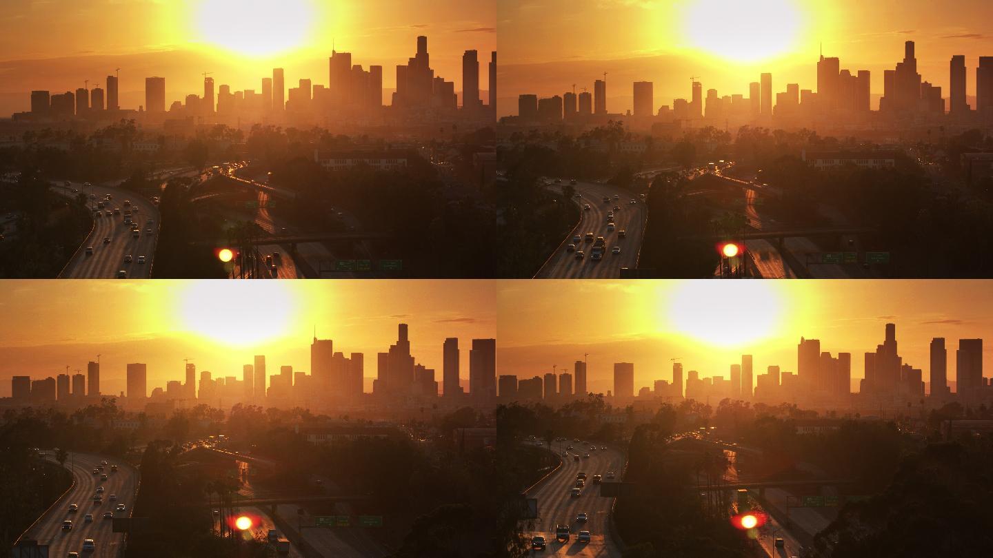 无人机拍摄日落世界格局国外美国落日夕阳