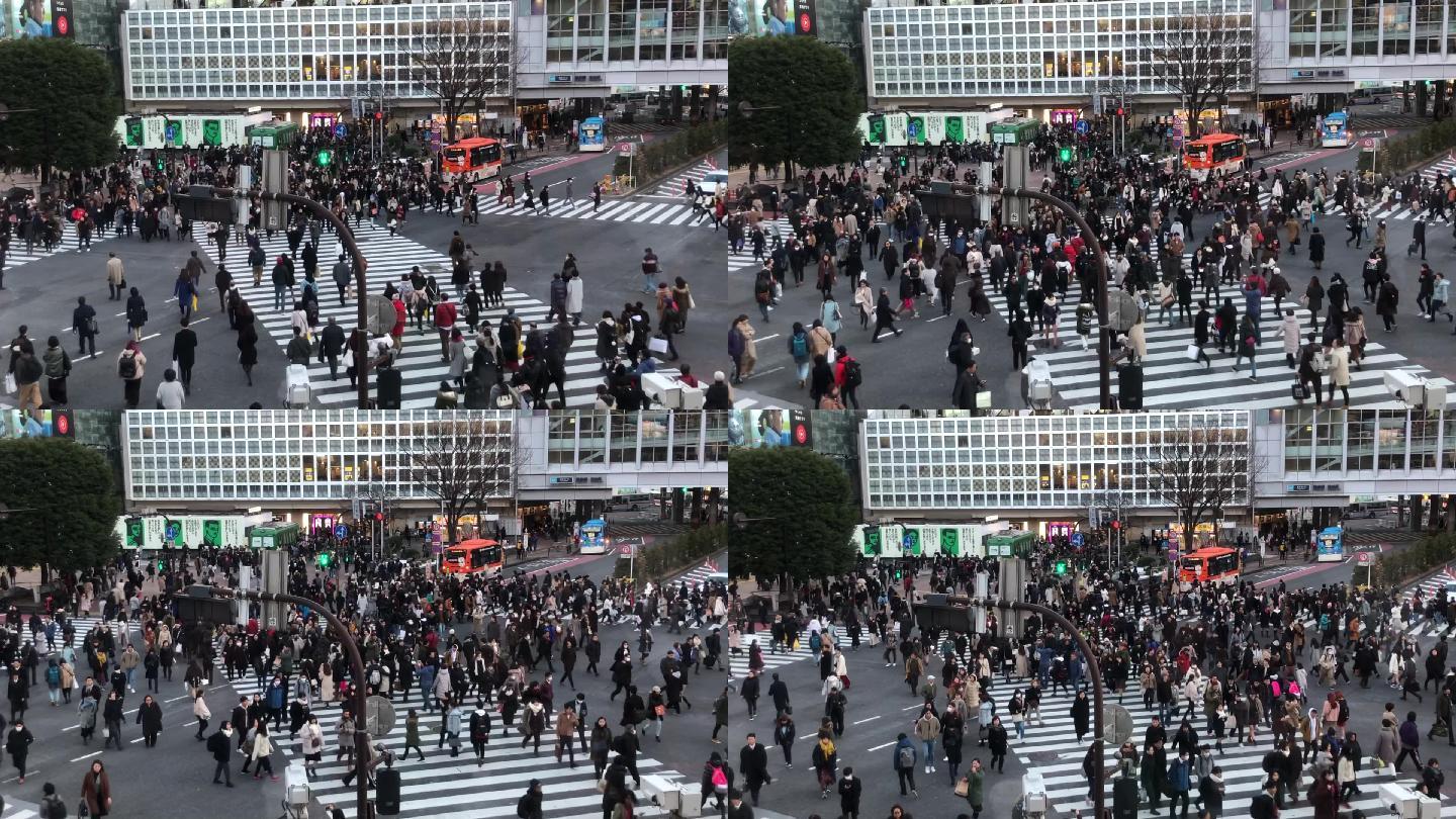 日本涩谷十字路口人流